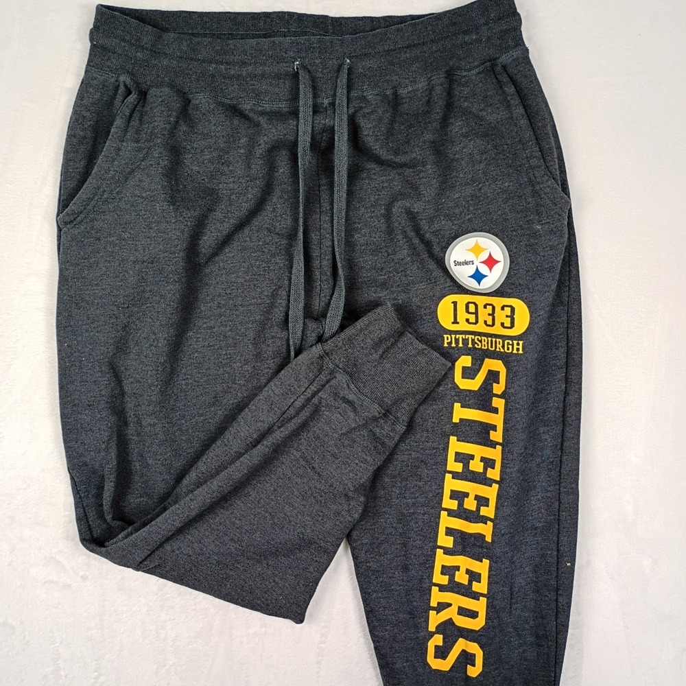 NFL Team Apparel Pittsburgh Steelers Sweatpants Grey Mens XL Joggers 1933 Logo